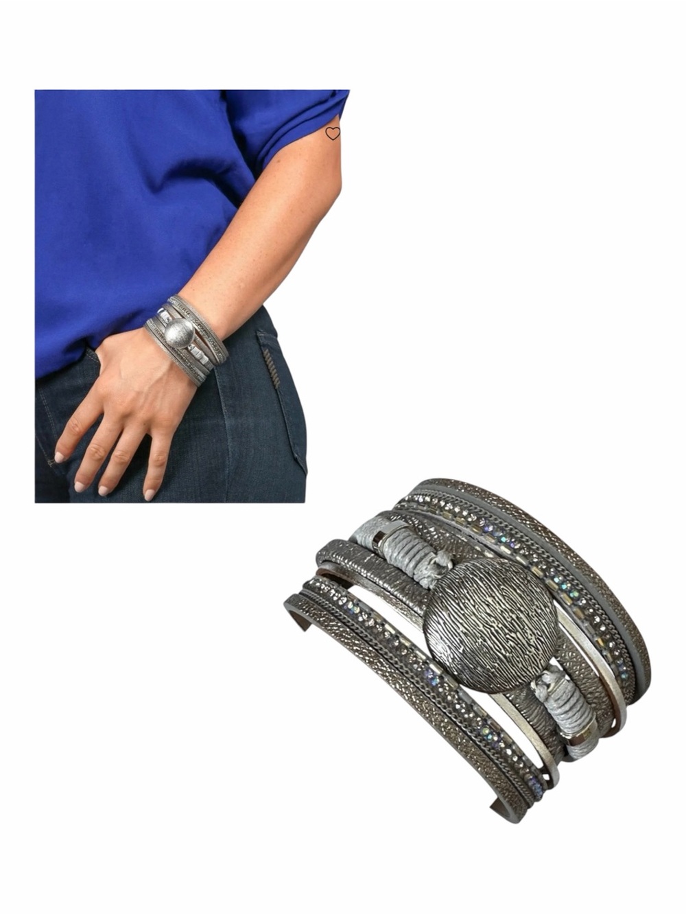 Saachi Optical Leather Cuff Bracelet Stacked Boho Multi-row